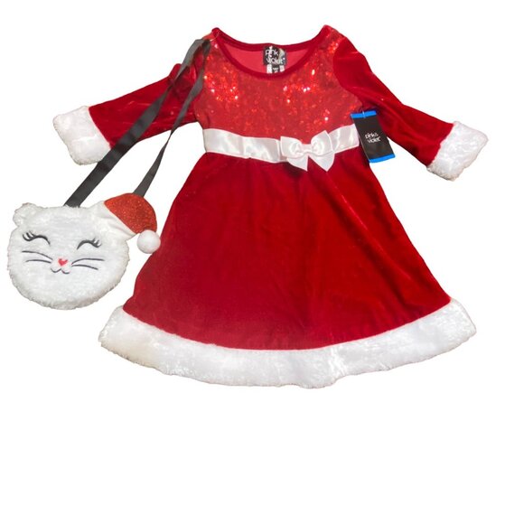 Girls Red Sequin Christmas Santa Dress & Cat Purse Pink & Violet Size 2T NWT - Picture 1 of 8